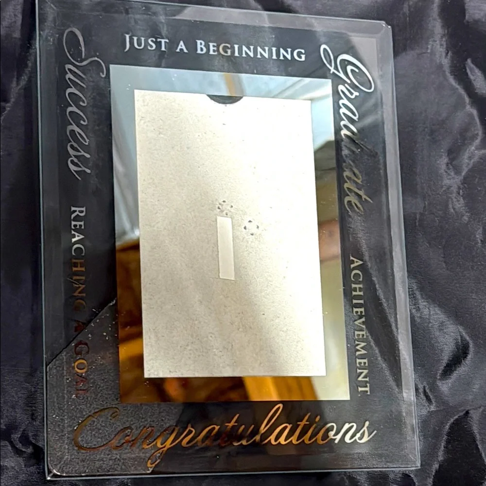 Graduation Photo Frame beveled glass with silver words of encouragement 9x7” EUC